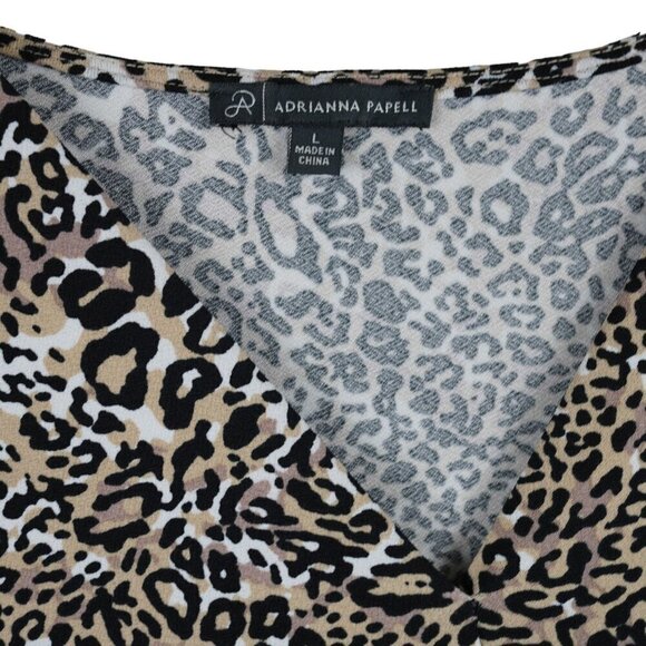 Adrianna Papell Womens Leopard Print V-Neck Blouse Size L - Picture 5 of 6